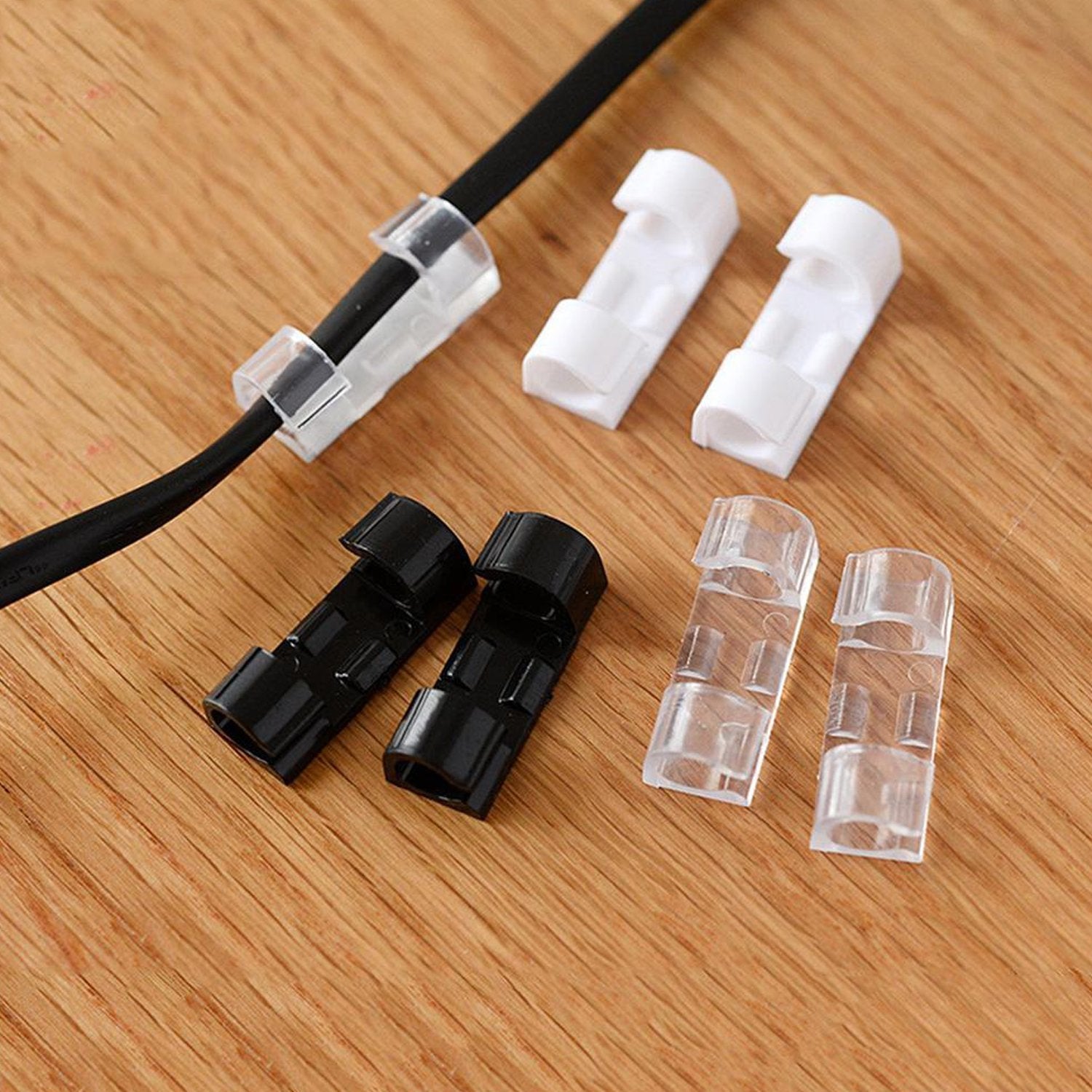 Self Adhesive Cable Clips Wire Manage Holder Sticky Mount-Round Plastic Cable Cord - Pack of 20