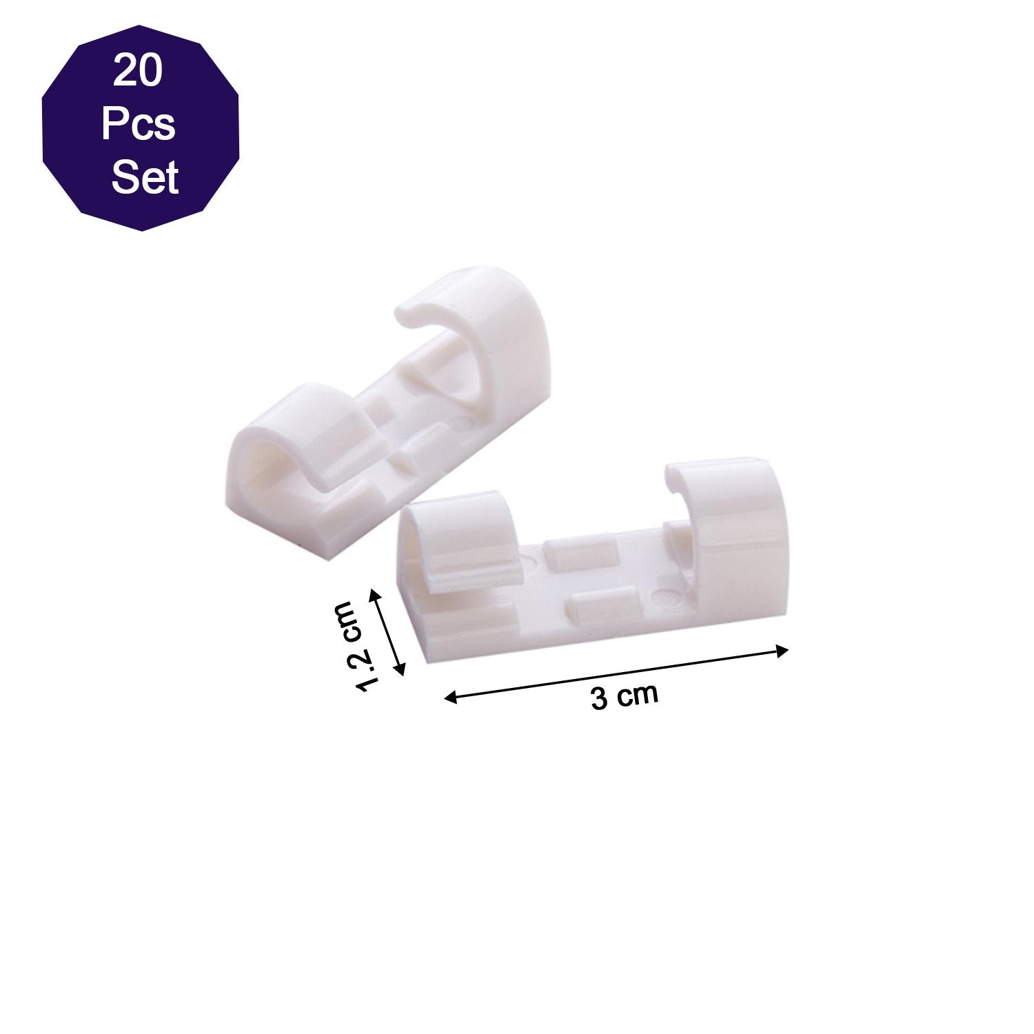 Self Adhesive Cable Clips Wire Manage Holder Sticky Mount-Round Plastic Cable Cord - Pack of 20
