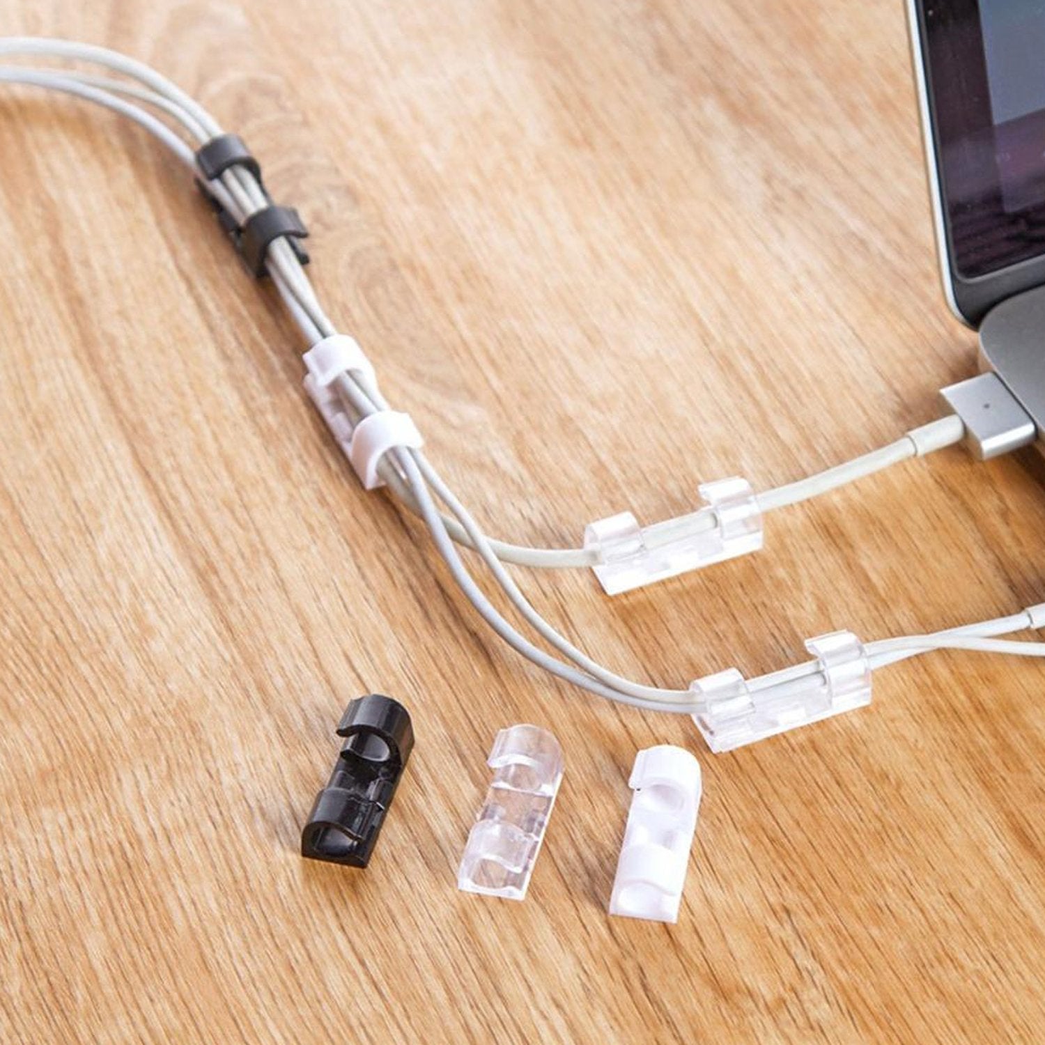 Self Adhesive Cable Clips Wire Manage Holder Sticky Mount-Round Plastic Cable Cord - Pack of 20